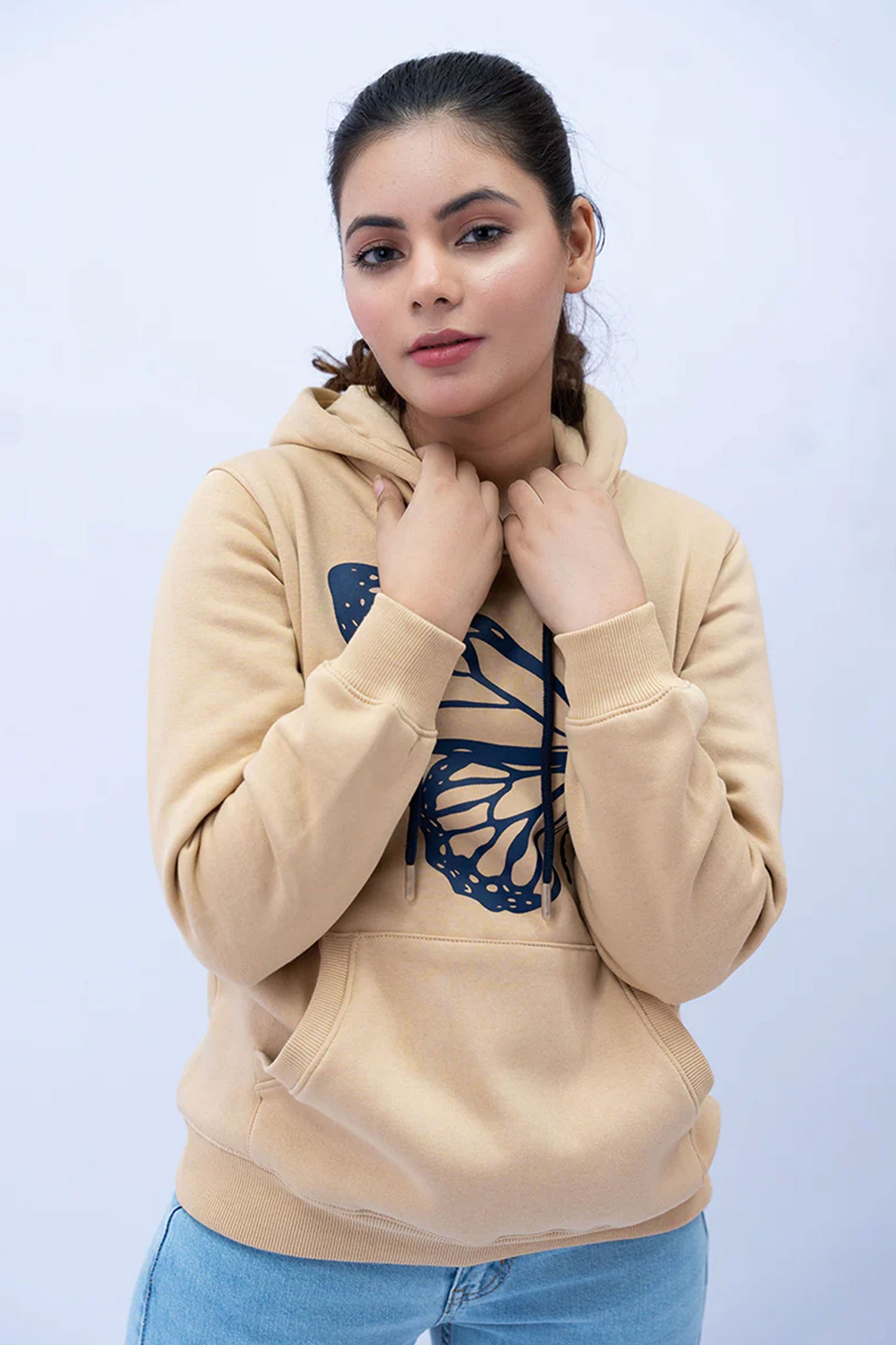 Women Pullover Hoodie - Beige