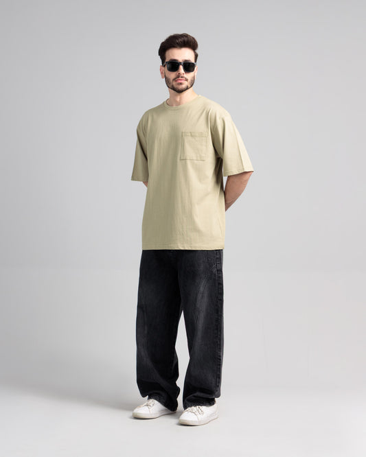 Men Boxy Fit Cotton T-Shirt - Grey Green