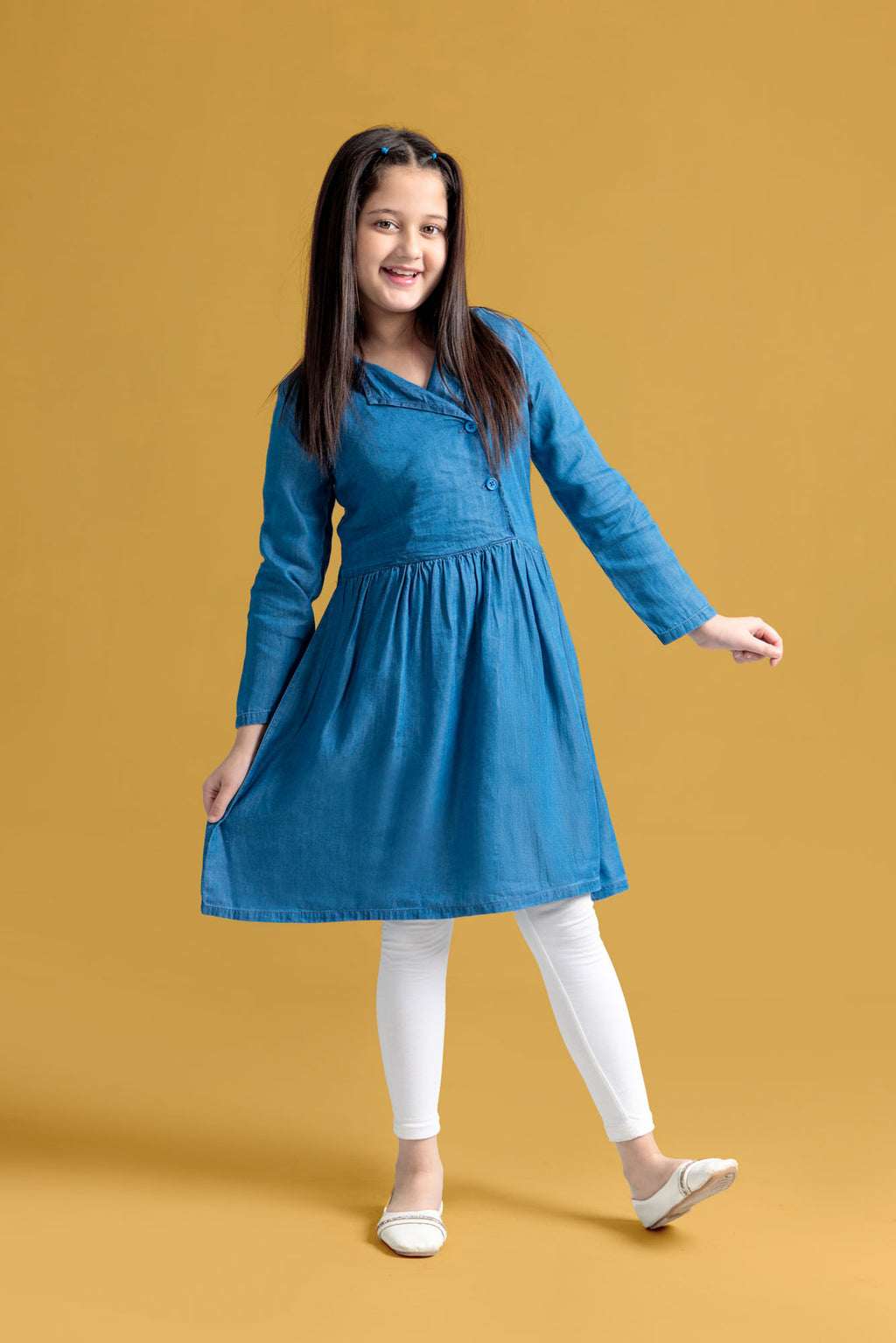Junior Girls Denim Frock Dress - Light Wash