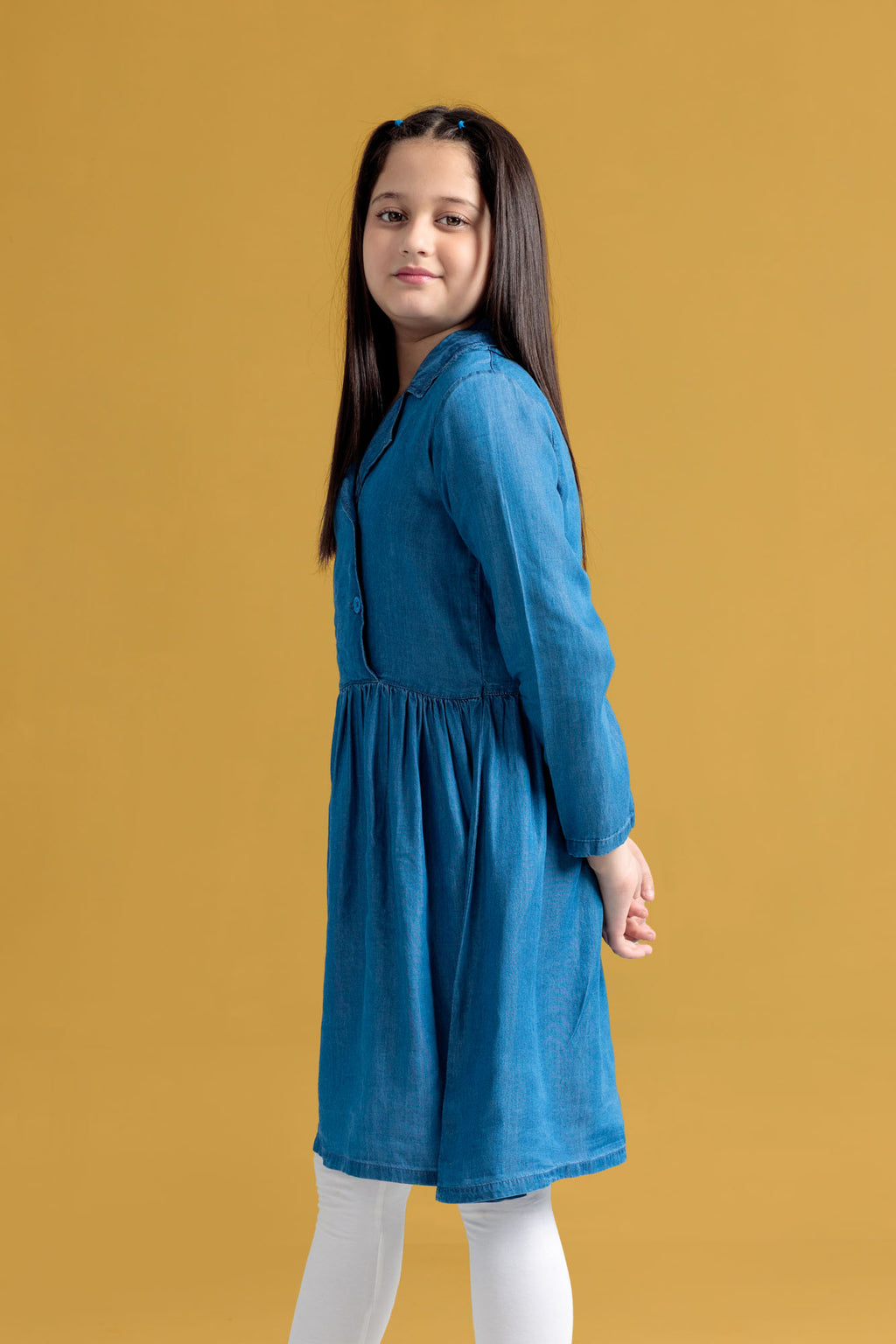 Junior Girls Denim Frock Dress - Light Wash