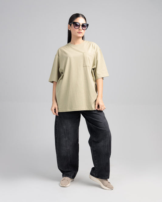 Women Boxy Fit Cotton T-Shirt - Grey Green