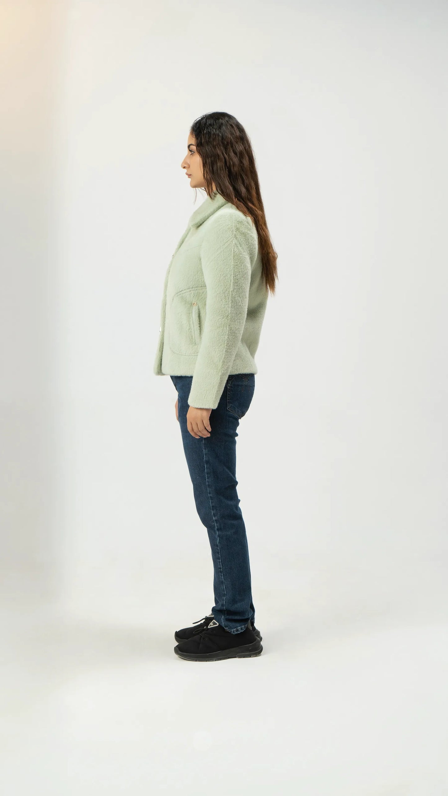 Women Rabbit Wool Coat - Sea Green - Harwage