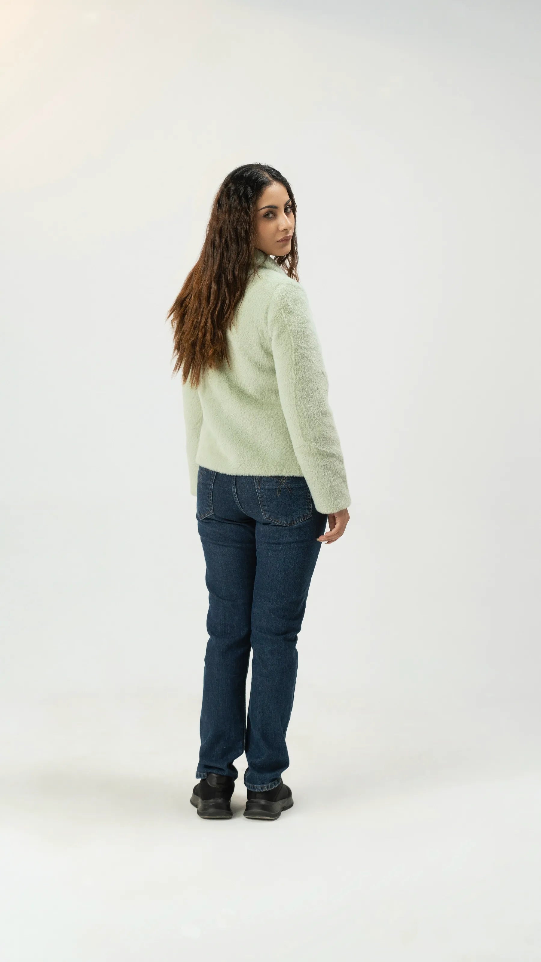 Women Rabbit Wool Coat - Sea Green - Harwage