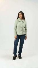 Women Rabbit Wool Coat - Sea Green