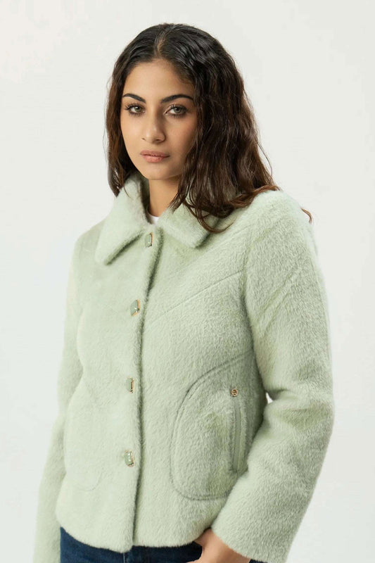Women Rabbit Wool Coat - Sea Green