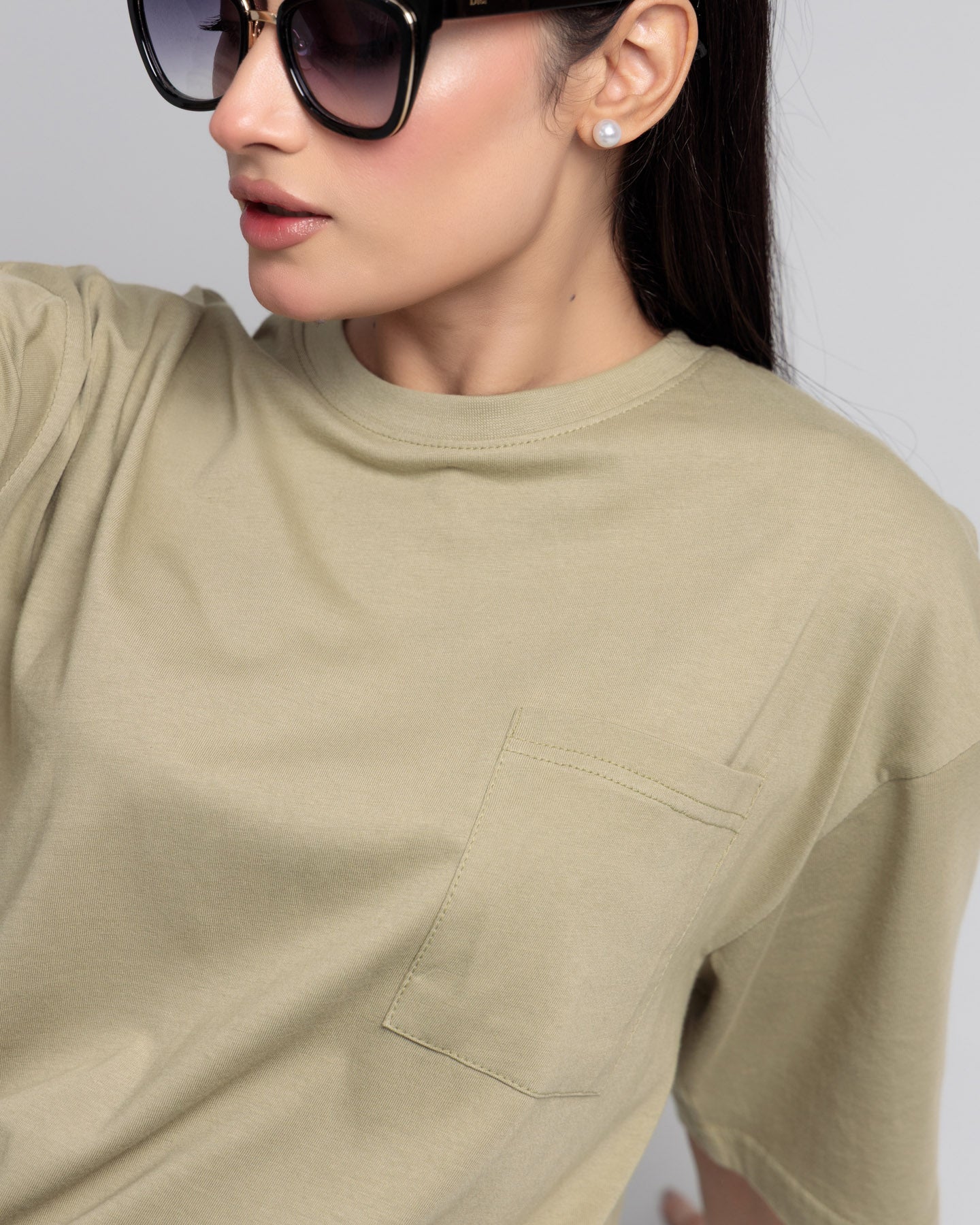 Women Boxy Fit Cotton T-Shirt - Grey Green