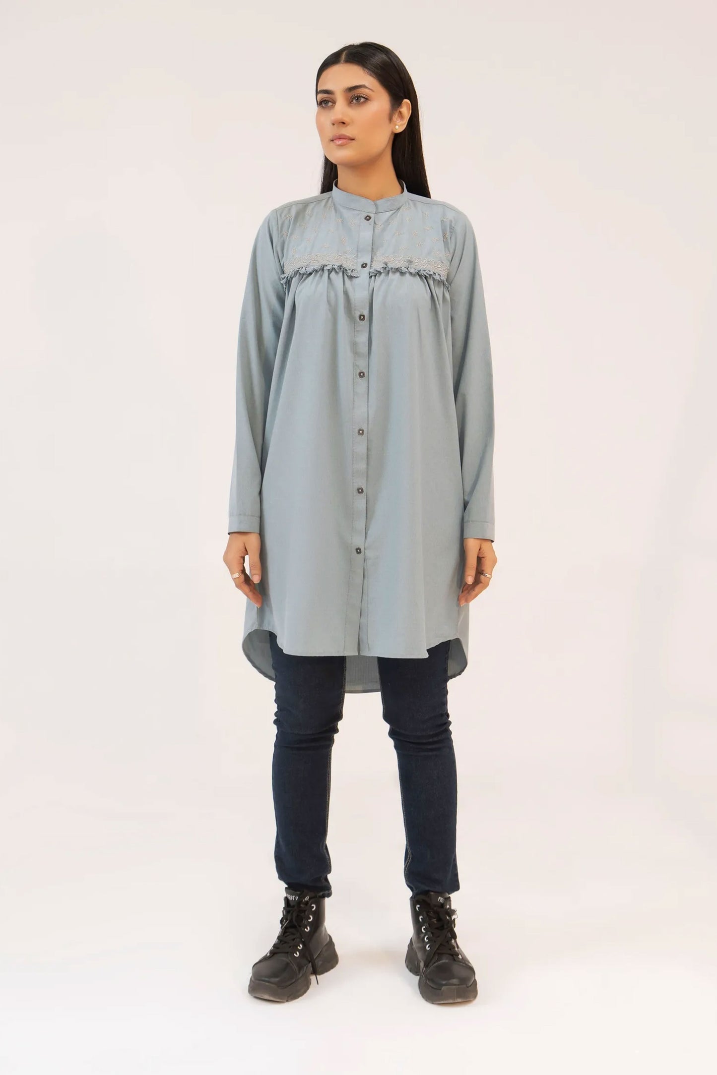 Women Tunic Dress Shirt - Carrot Blue