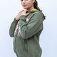 Women Printed Zipper Hoodie - Olive Green