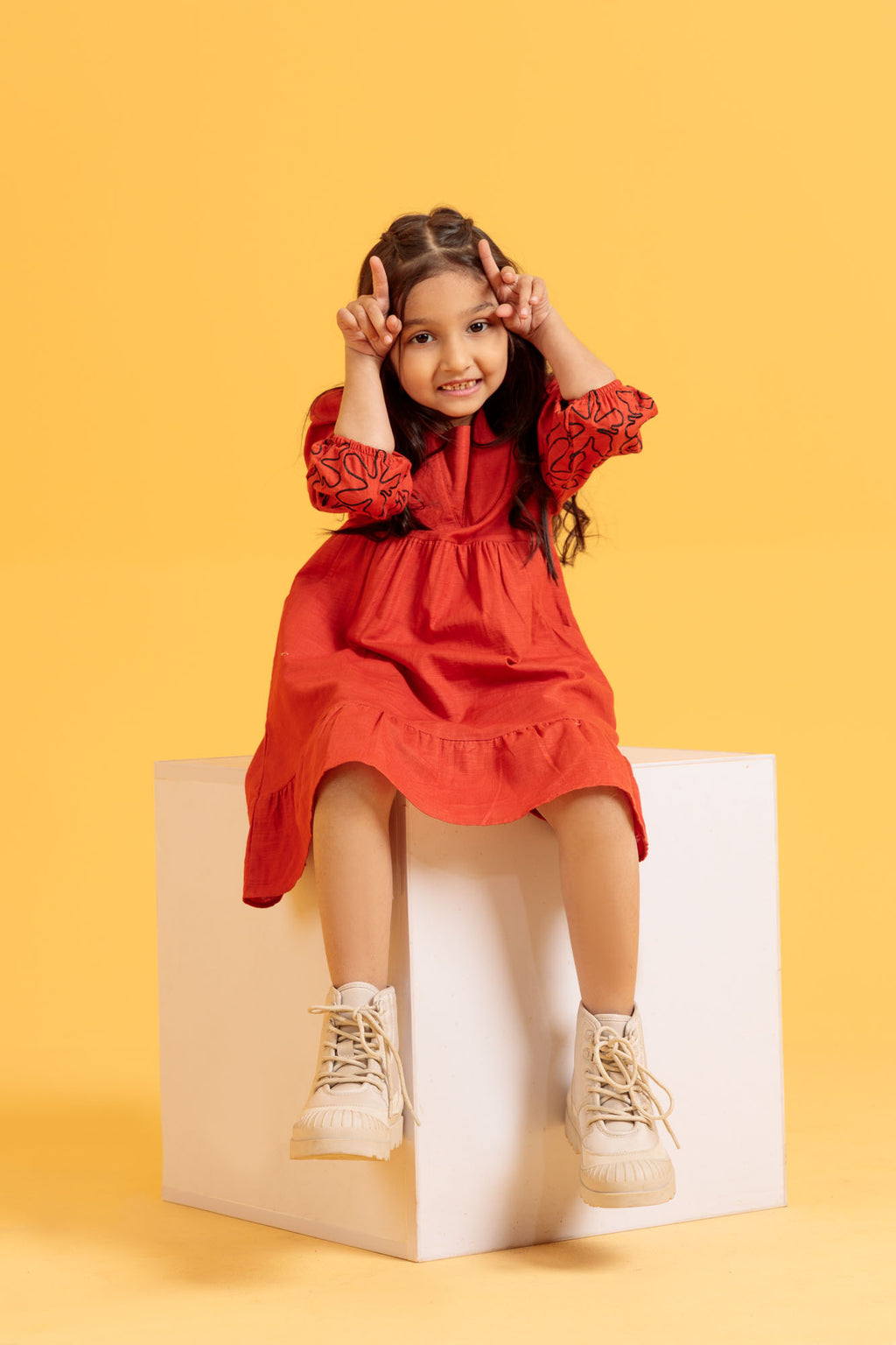 Little Girls Frock - Dusty Orange
