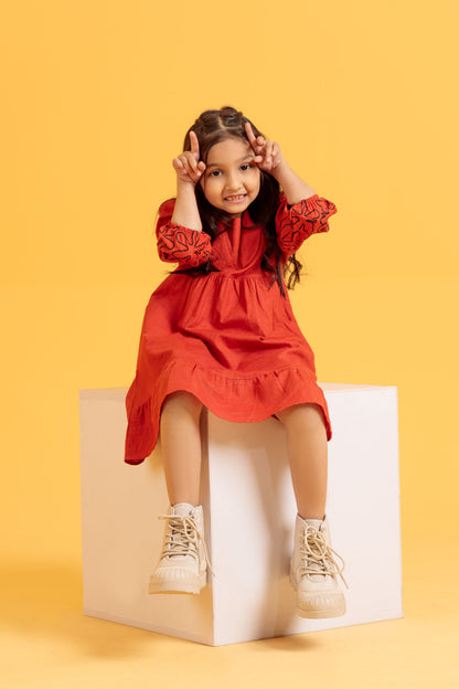 Little Girls Frock - Dusty Orange
