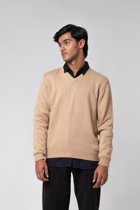 Men’s V-Neck Cardigan - Beige