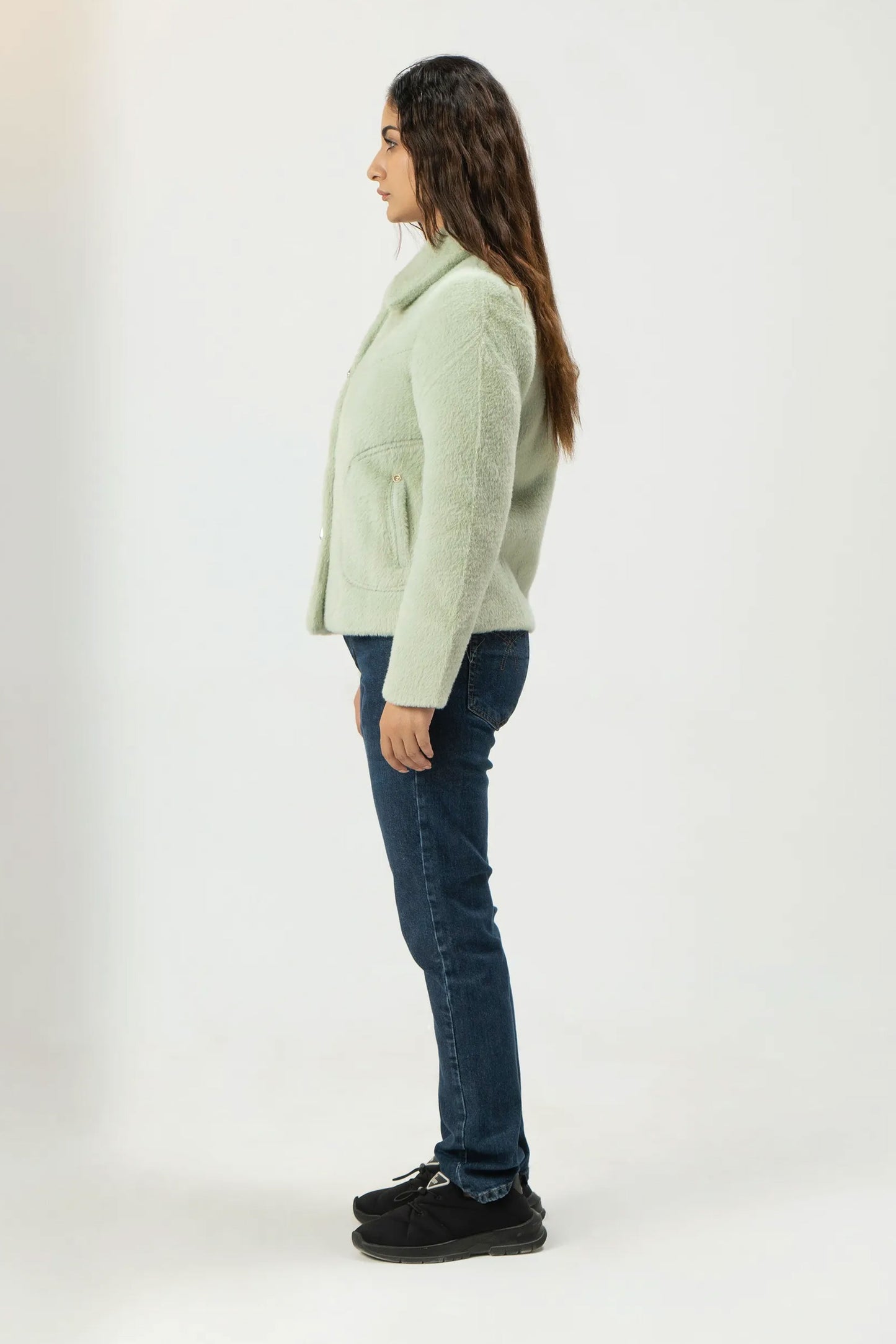 Women Rabbit Wool Coat - Sea Green