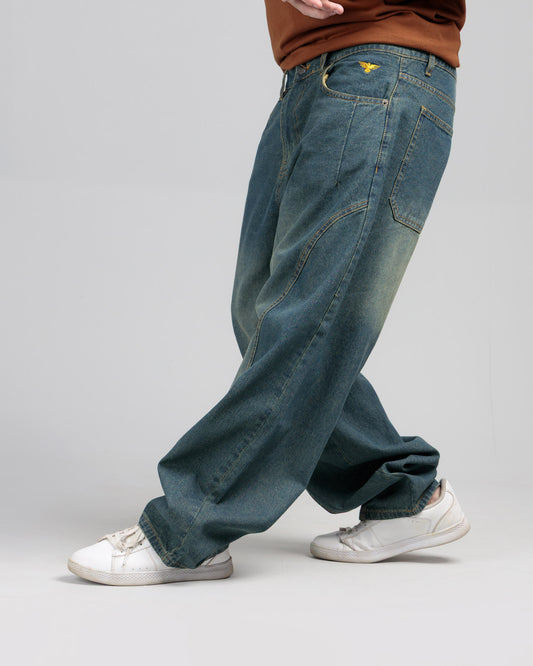 Men Skater Fit Cut & Sewn Denim Jeans - Vintage Blue