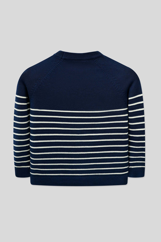 Junior Boys’ R-Neck Wool Cardigan - Navy