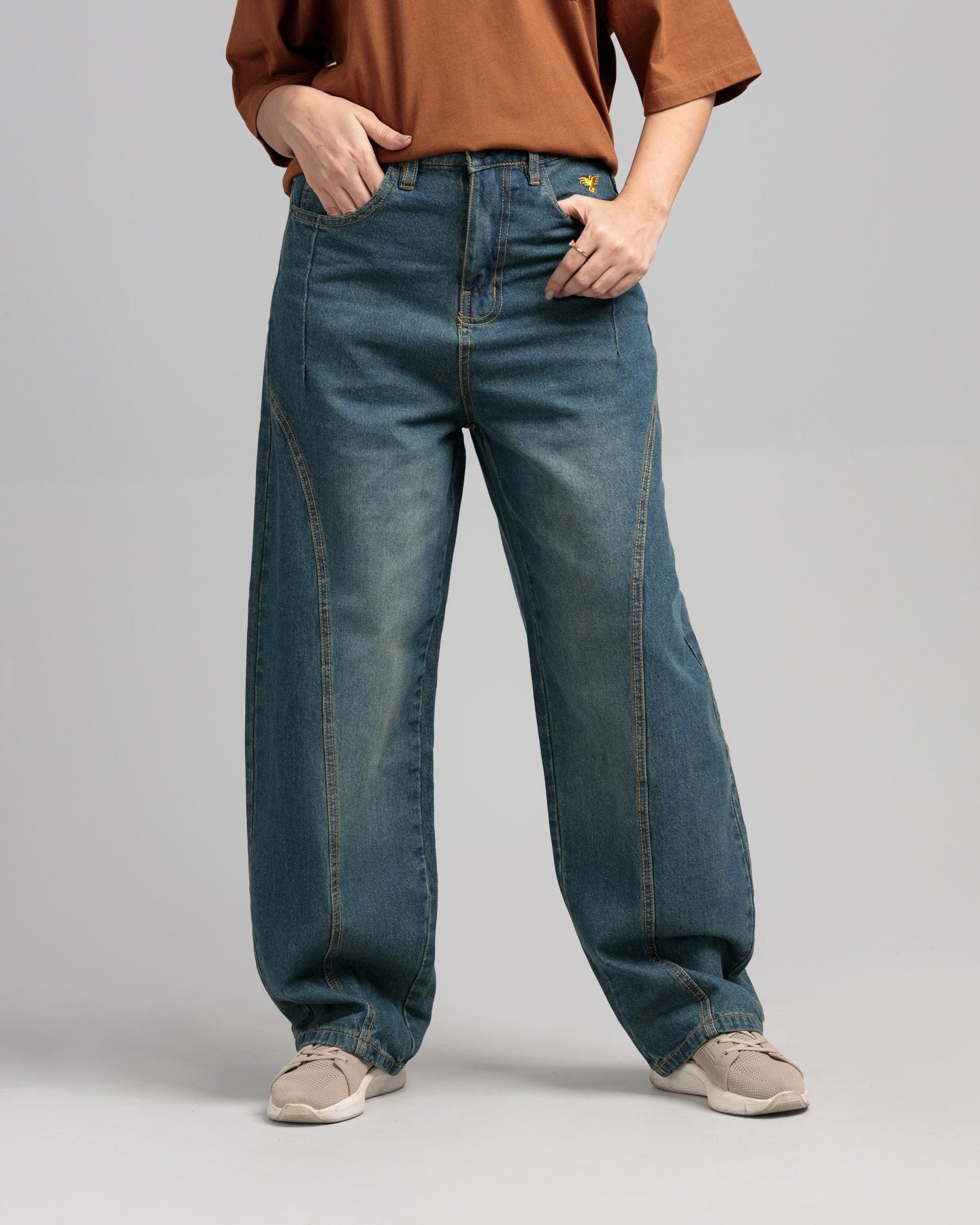 Women Skater Fit Cut & Sewn Denim Jeans - Vintage Blue