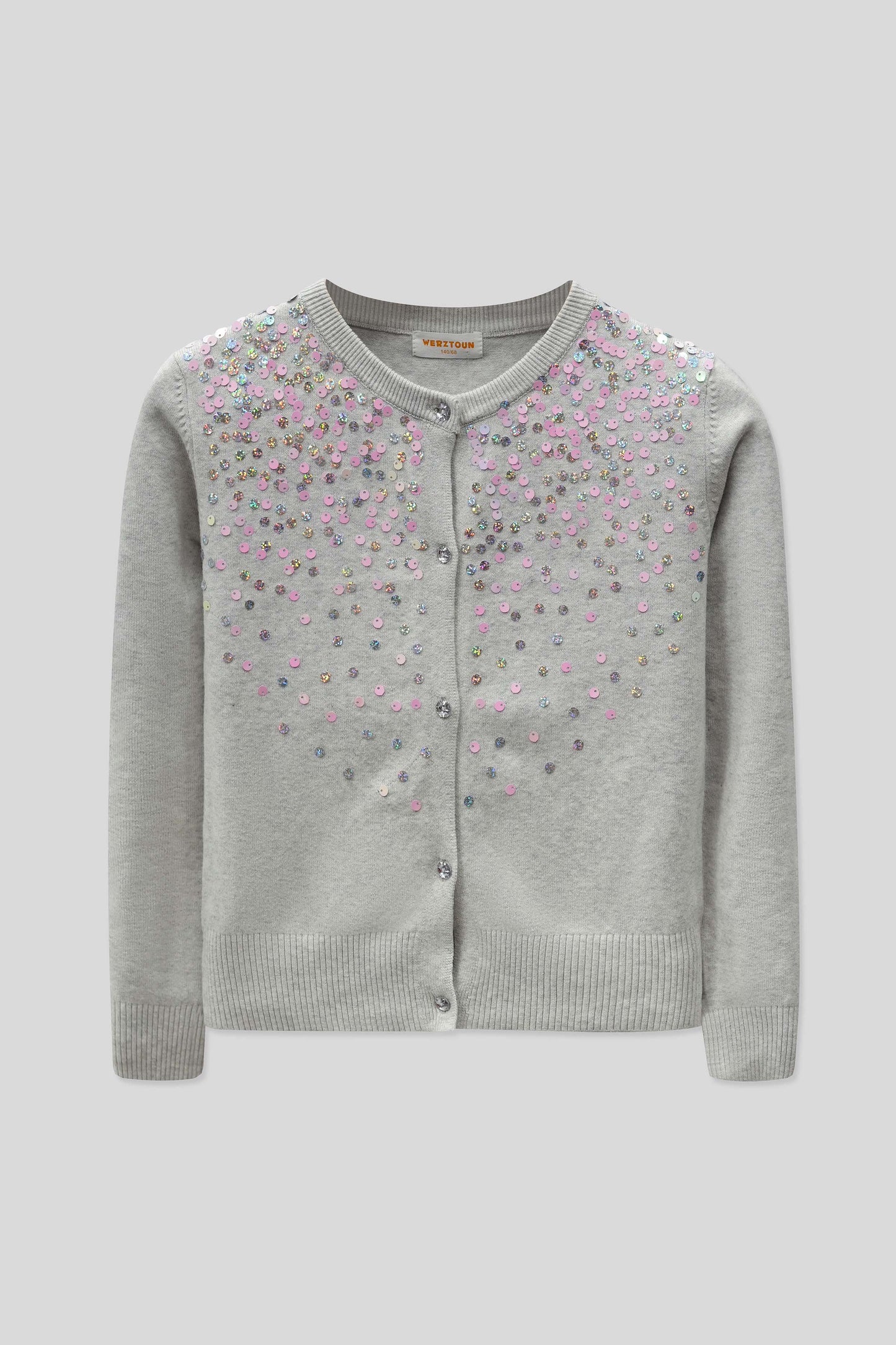 Junior Girls R-Neck Wool Cardigan - Grey