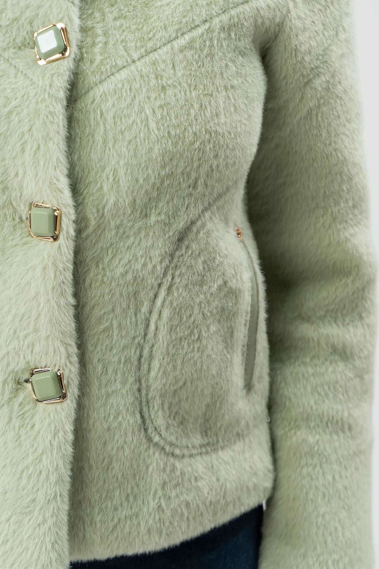 Women Rabbit Wool Coat - Sea Green