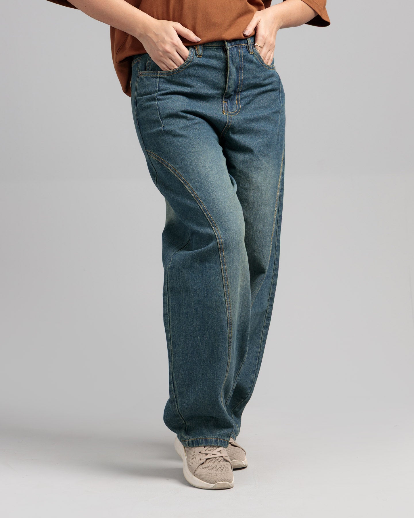 Women Skater Fit Cut & Sewn Denim Jeans - Vintage Blue