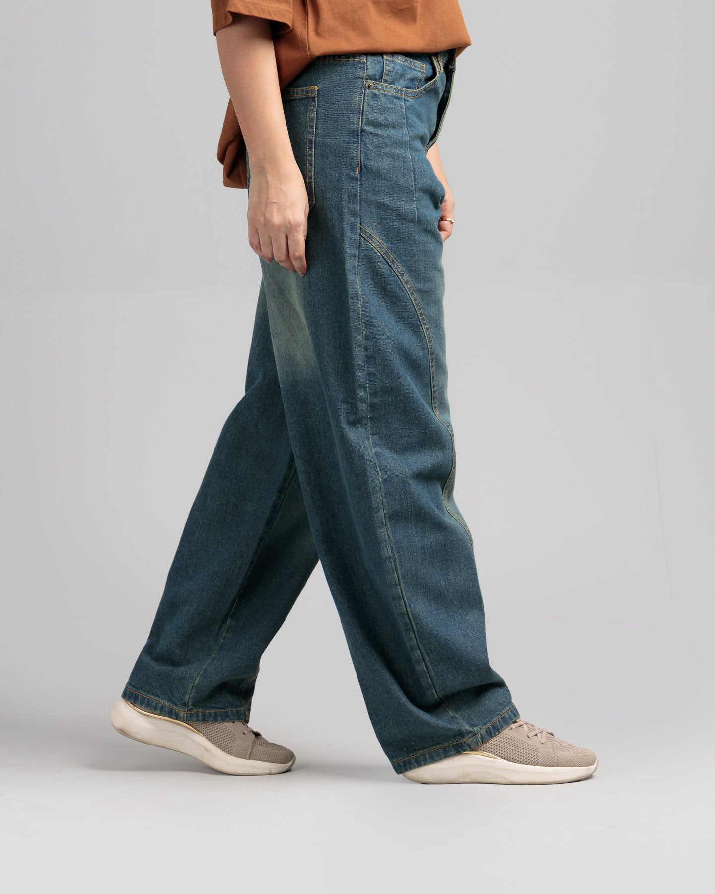 Women Skater Fit Cut & Sewn Denim Jeans - Vintage Blue