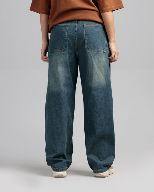 Women Skater Fit Cut & Sewn Denim Jeans - Vintage Blue
