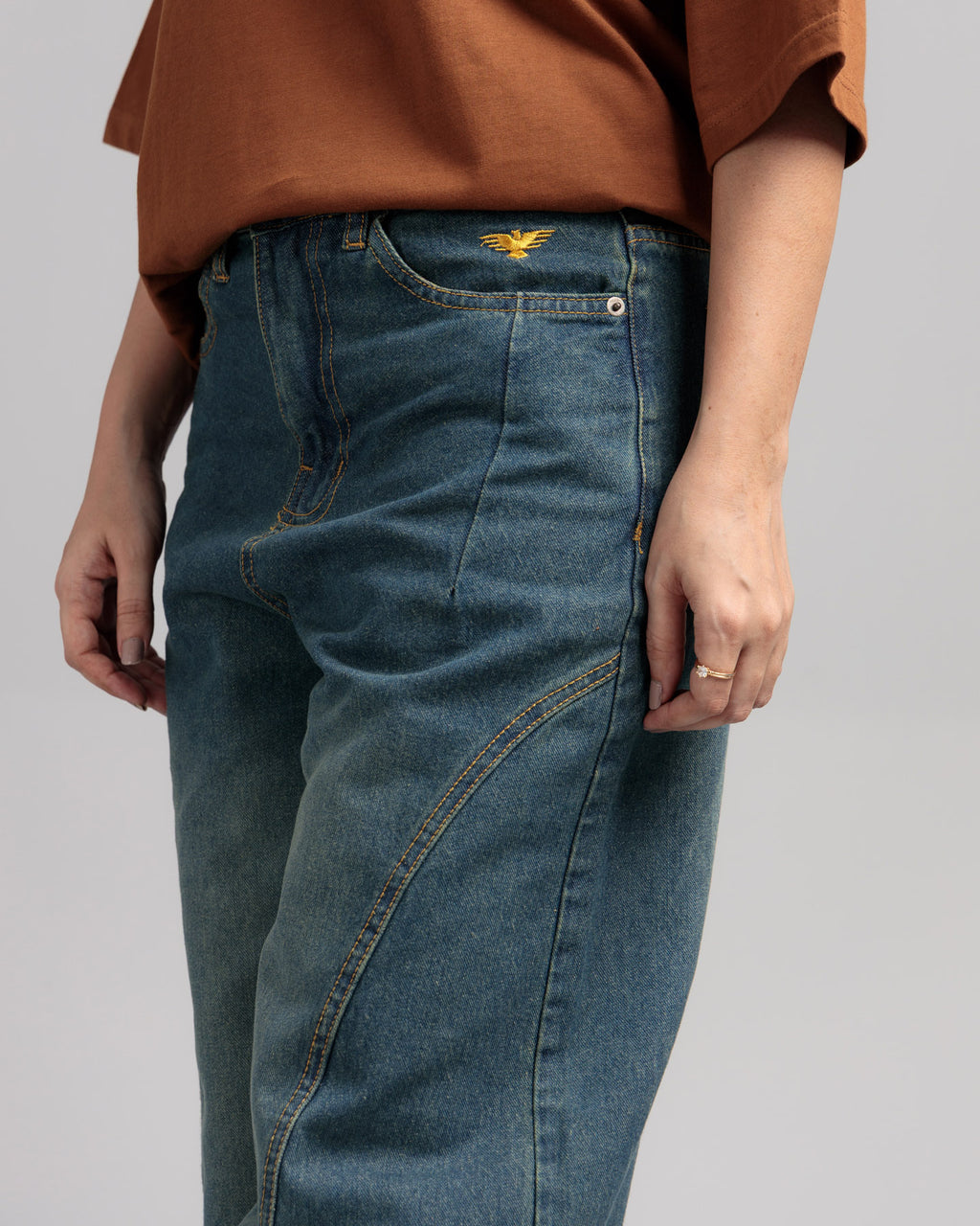 Women Skater Fit Cut & Sewn Denim Jeans - Vintage Blue