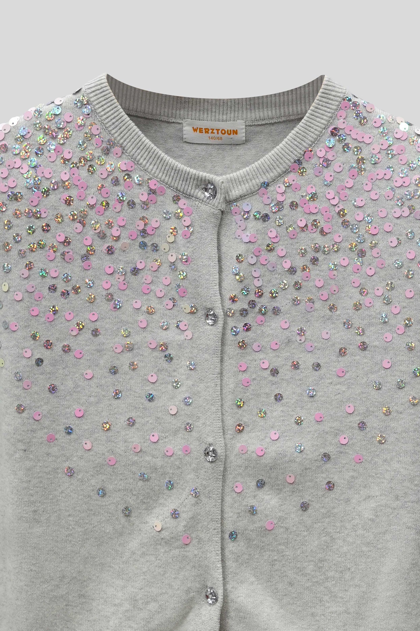 Junior Girls R-Neck Wool Cardigan - Grey