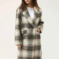 Women Long Wool Tweed Coat - Checkered