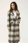 Women Long Wool Tweed Coat - Checkered