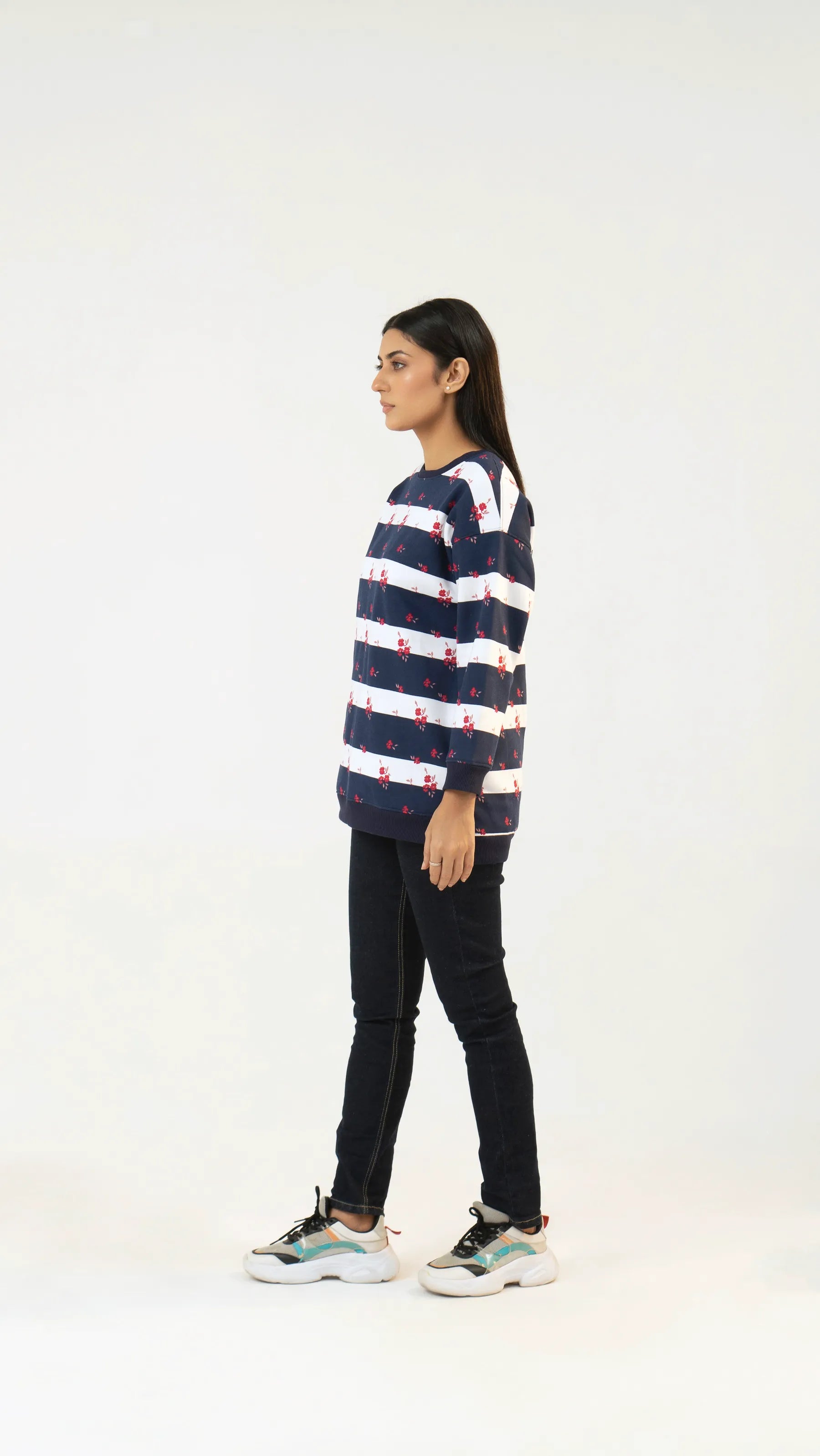 Women Sweatshirt Regular Fit - Multi Navy Blue - Harwage