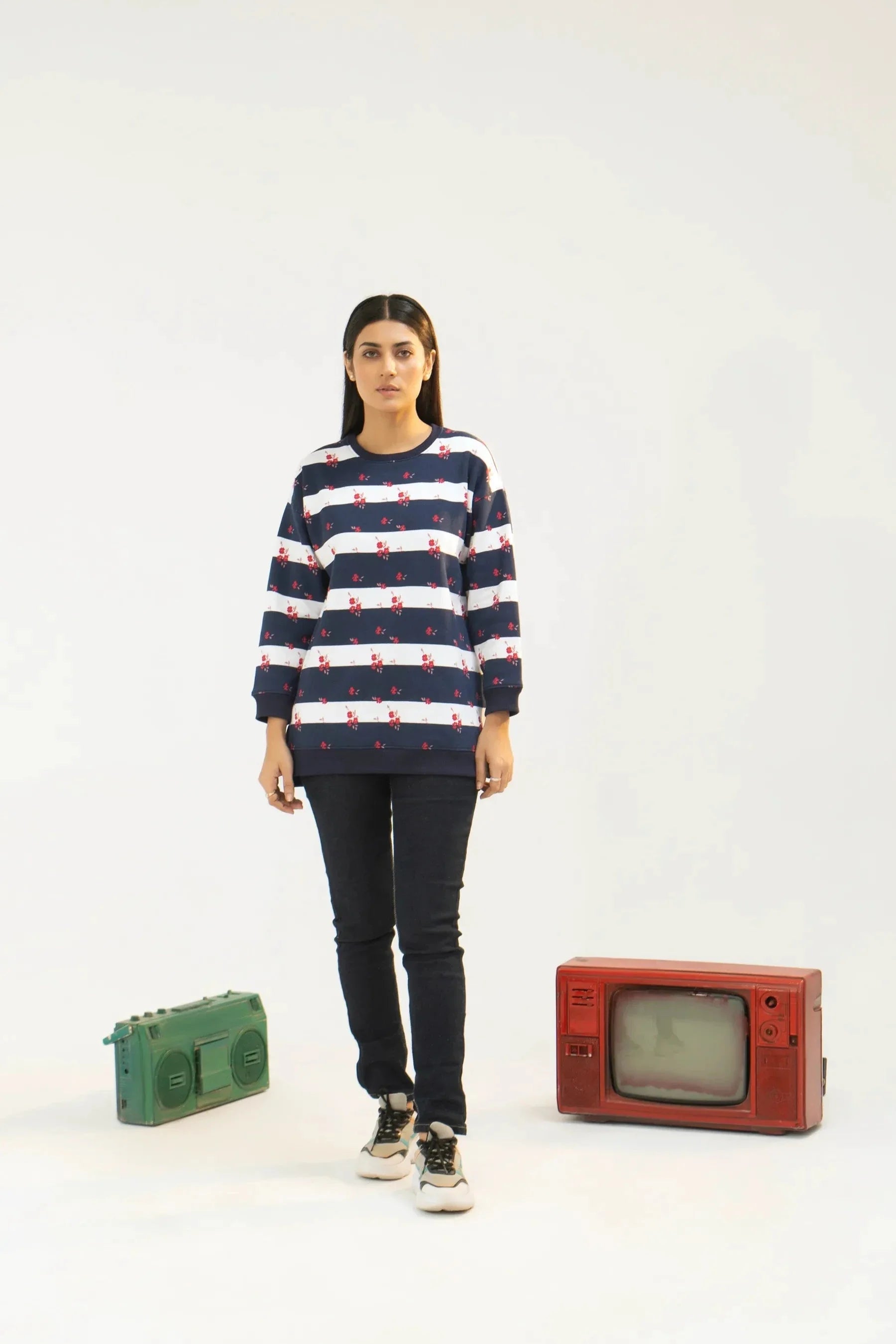 Women Sweatshirt Regular Fit - Multi Navy Blue - Harwage