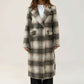 Women Long Wool Tweed Coat - Checkered