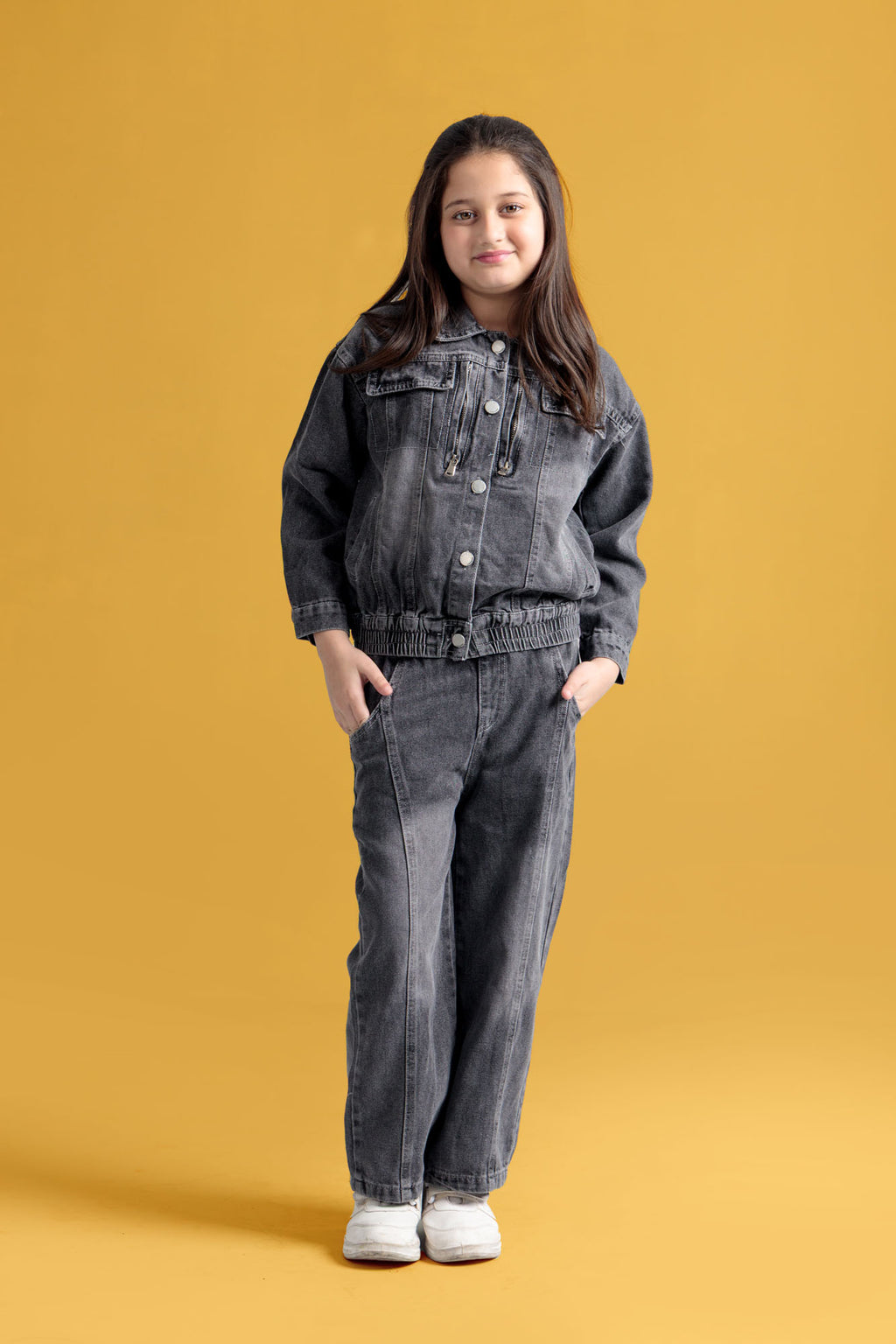 Junior Girls Denim Two-Piece Outfit - Black