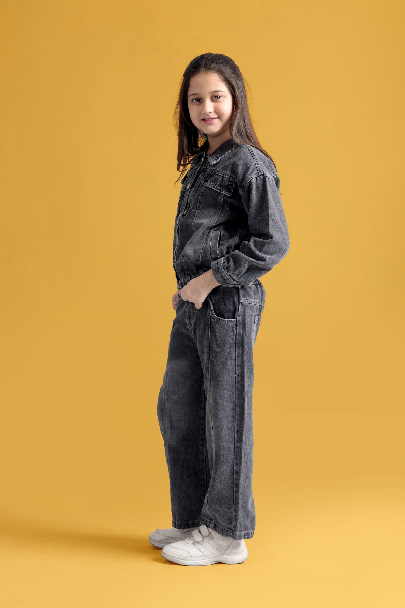Junior Girls Denim Two-Piece Outfit - Black
