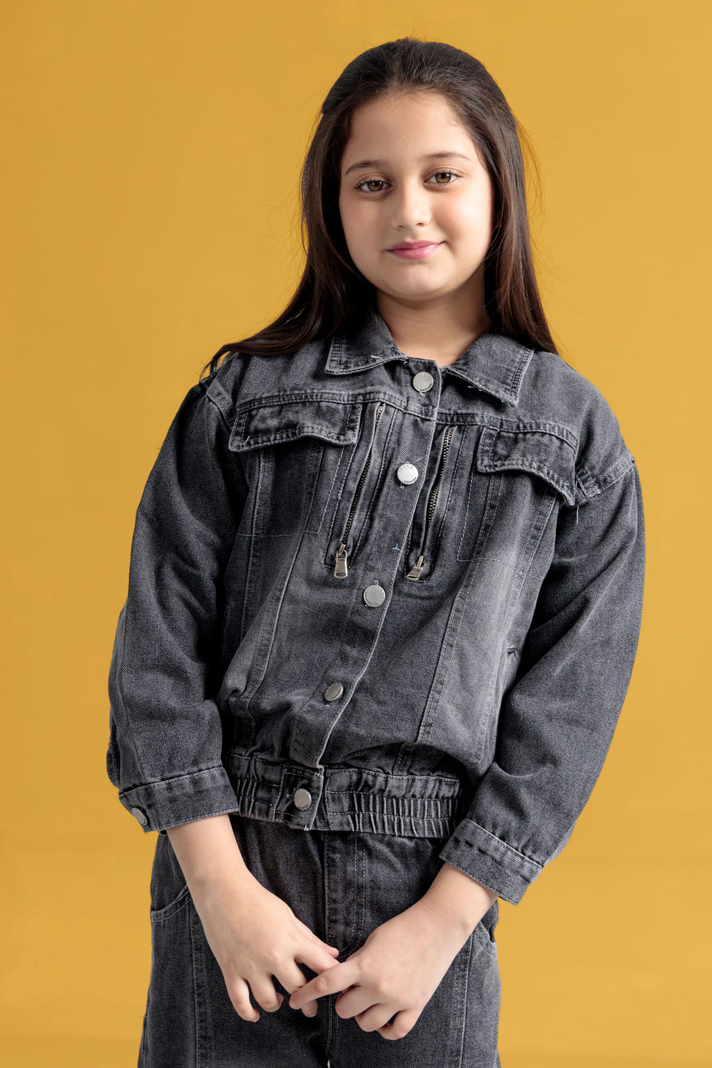 Junior Girls Denim Two-Piece Outfit - Black