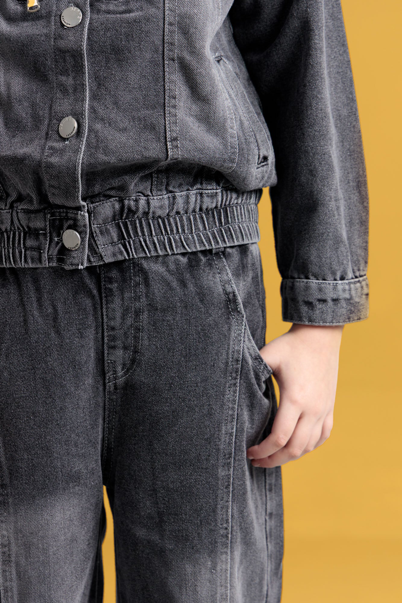 Junior Girls Denim Two-Piece Outfit - Black