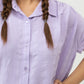 Women Drawstring Hem Poplin Super Cropped Shirt - Purple