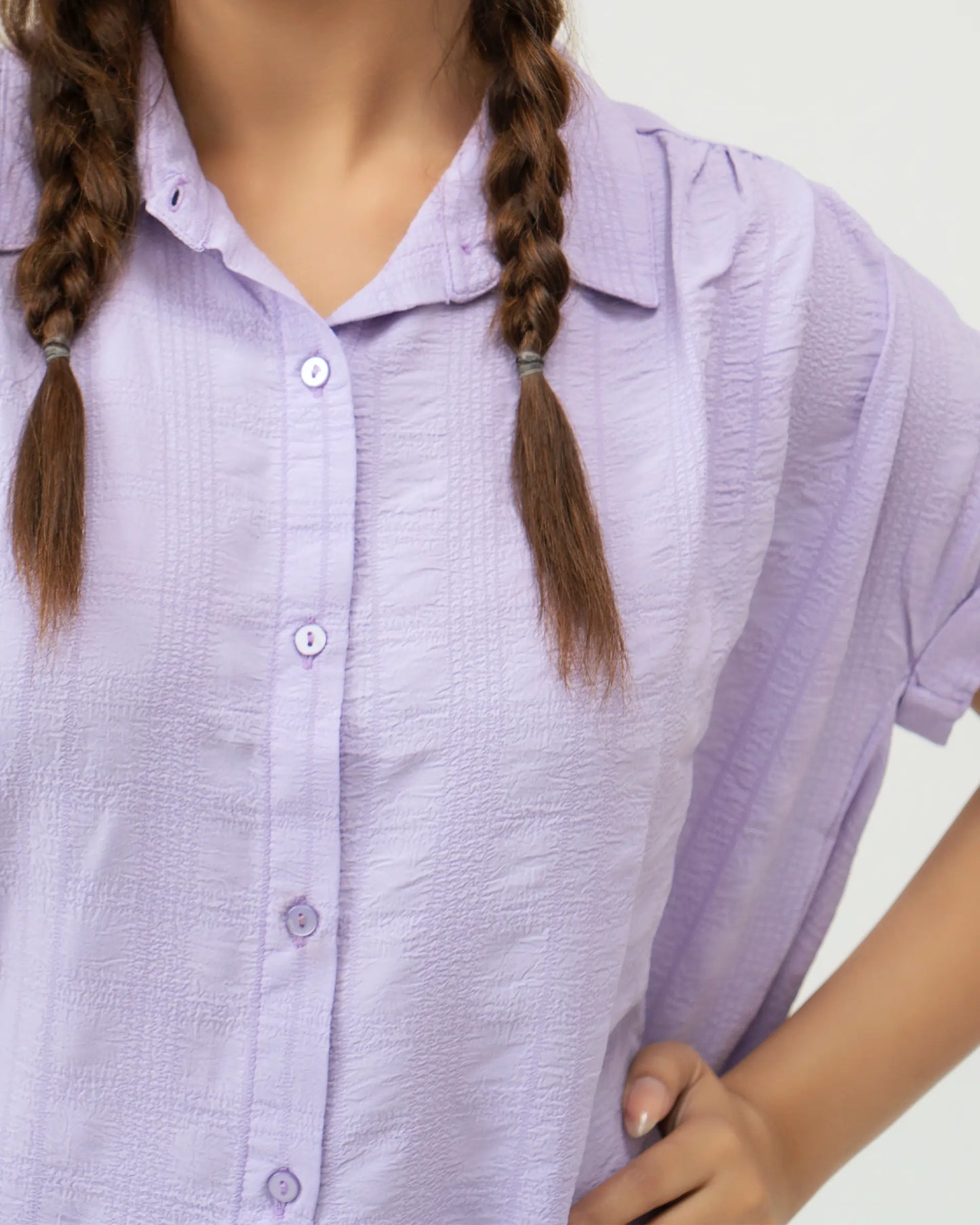 Women Drawstring Hem Poplin Super Cropped Shirt - Purple