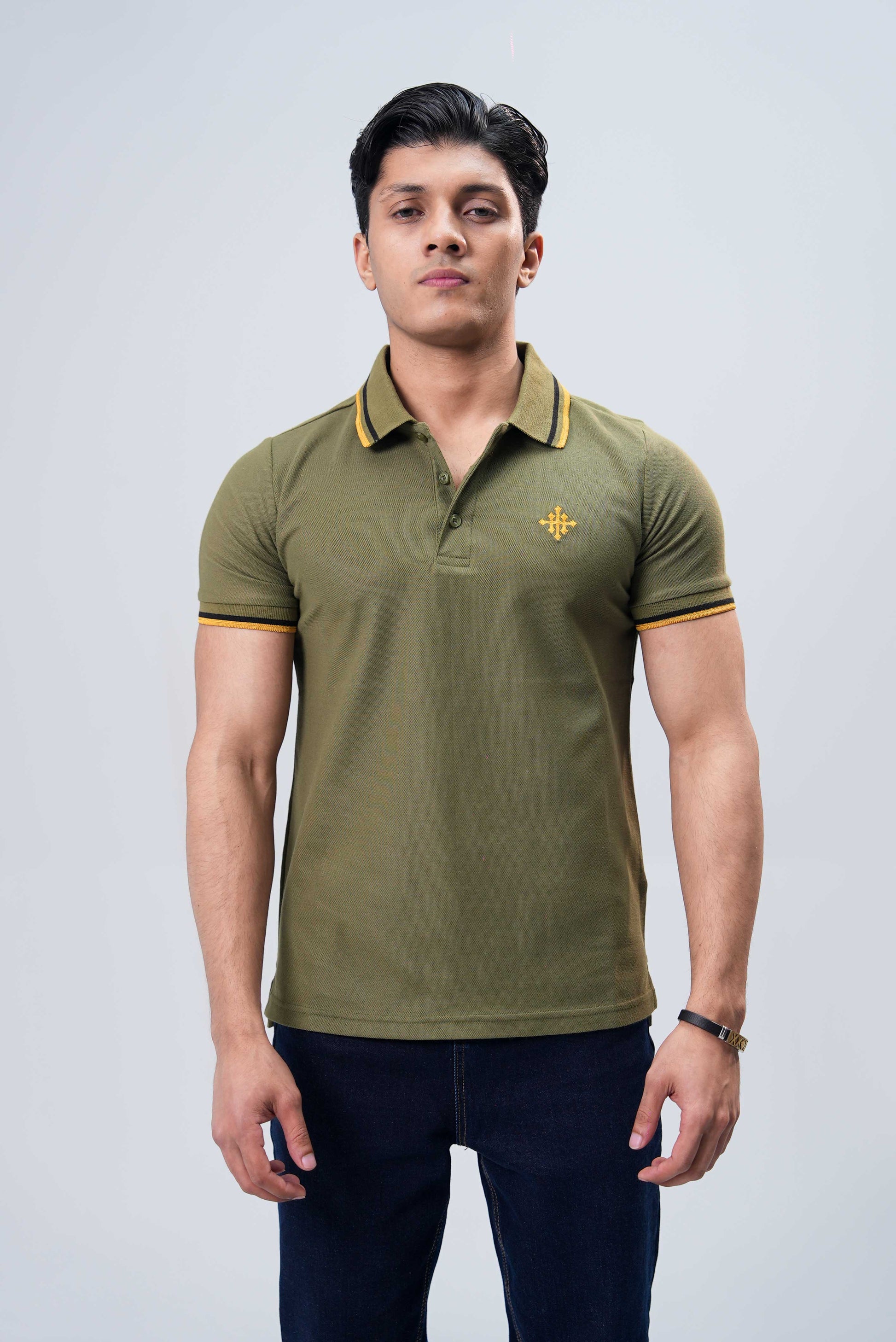 Men Contrast Tipping Polo Shirt - Olive Branch