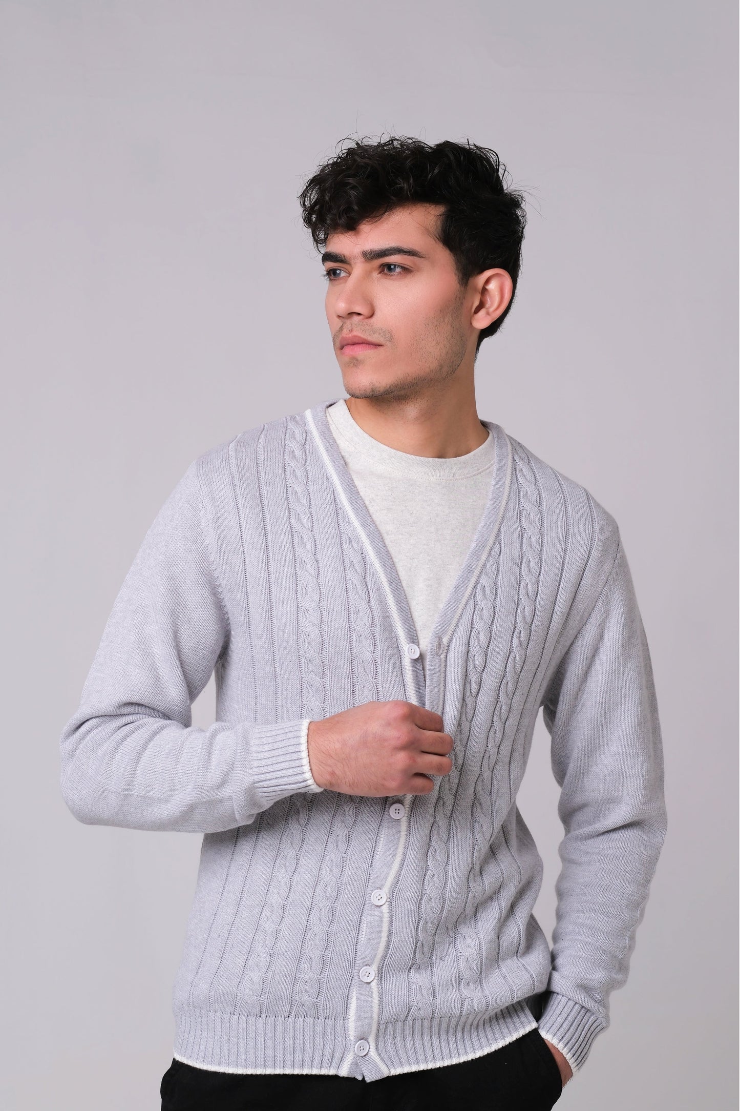 Men’s V-Neck Cardigan - Grey