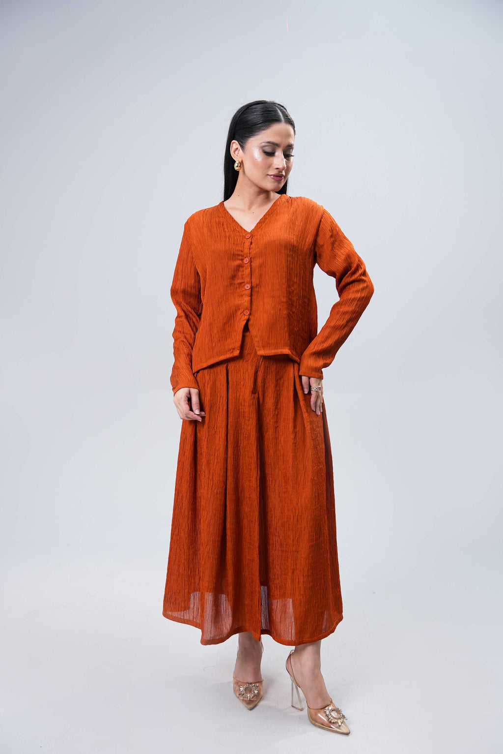 Women’s Skirt & Shine Co-Ord Set – Rust