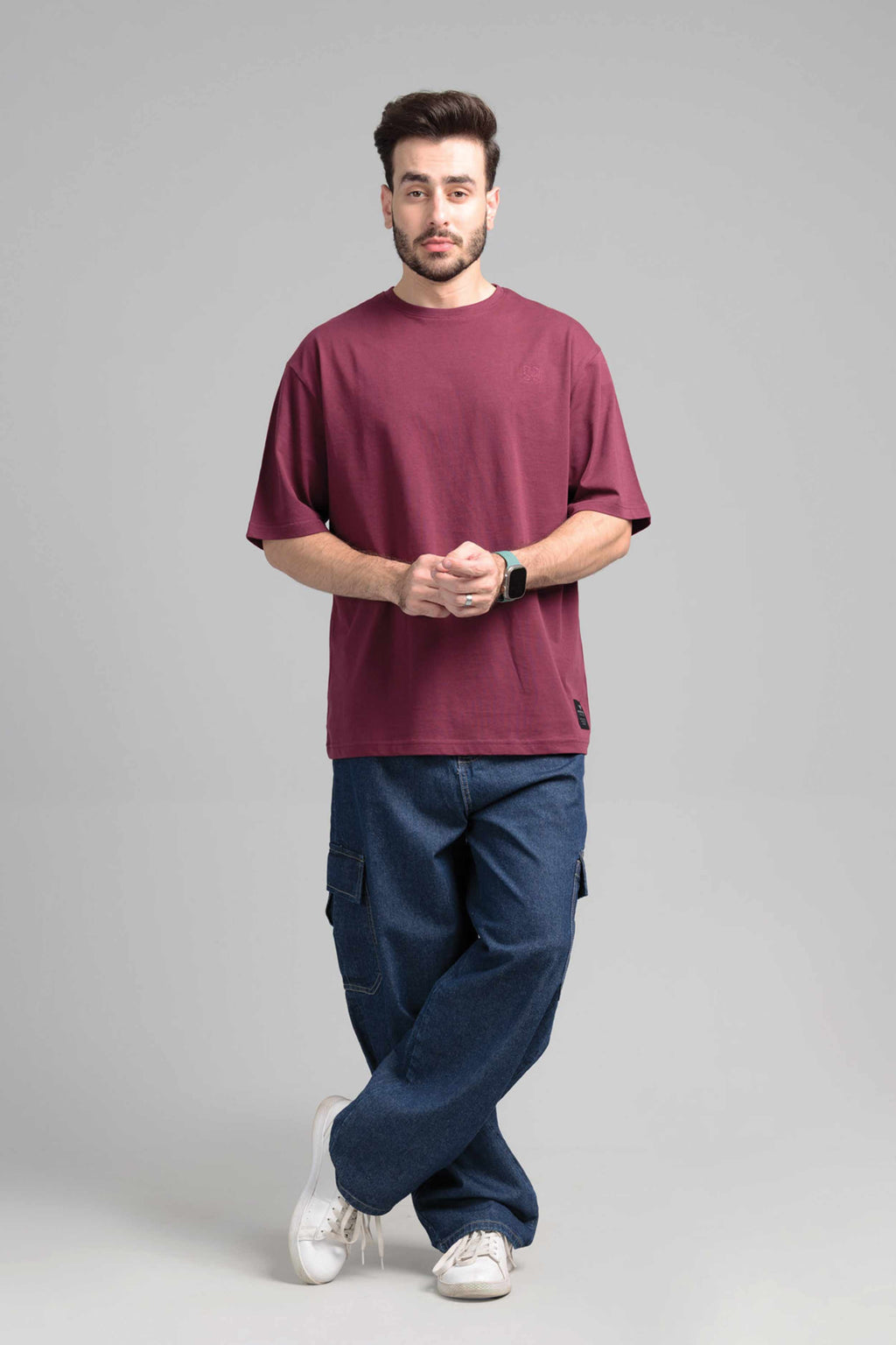 Men Boxy Fit Cotton T-Shirt - Maroon
