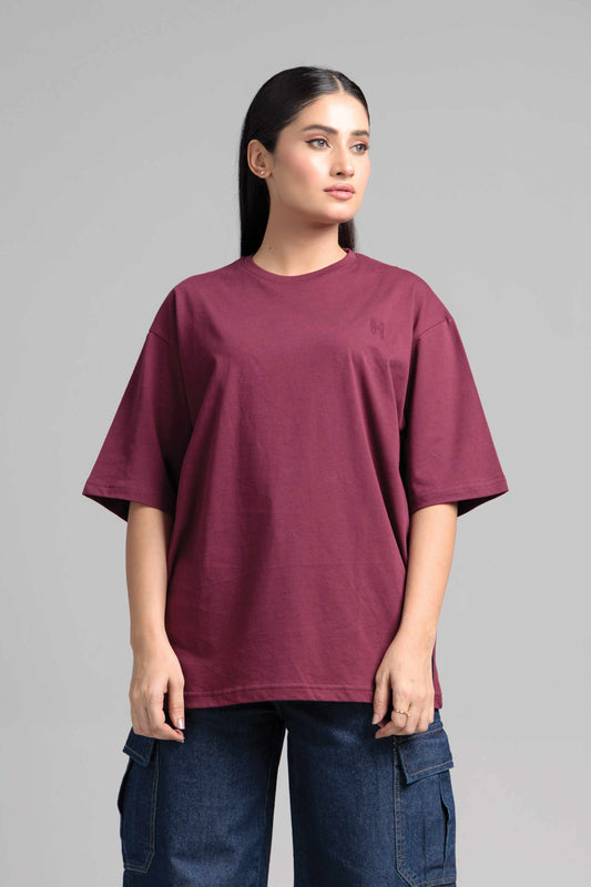 Women Boxy Fit Cotton T-Shirt - Maroon