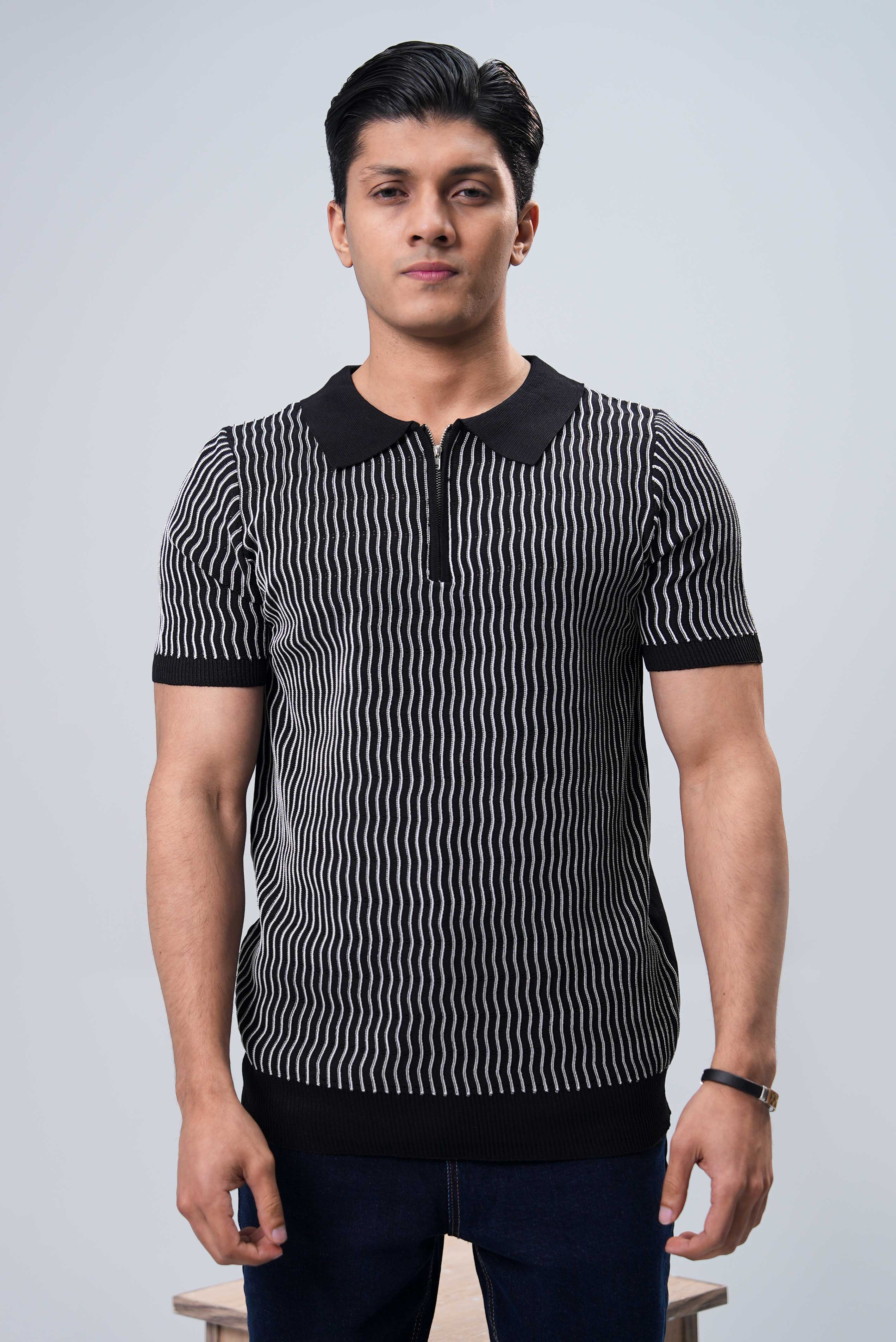 Men’s Essential Plain Knitted Polo Shirt – Black
