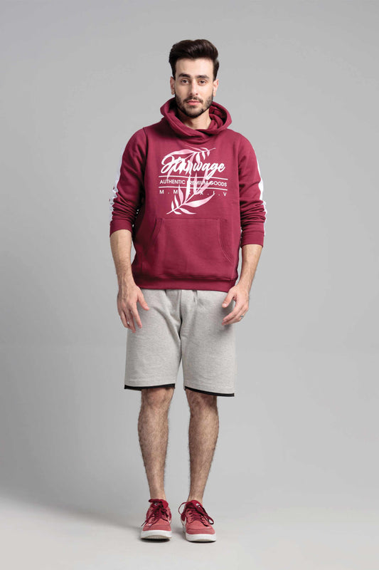 Men Pullover Hoodie with Sleeve Panel - Rhododendron