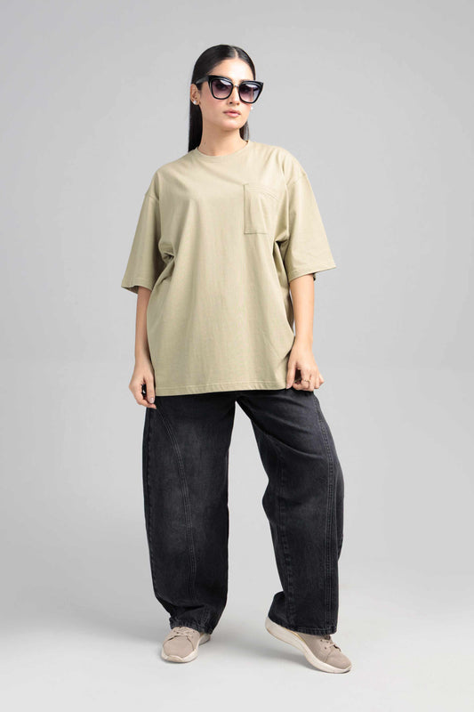 Women Boxy Fit Cotton T-Shirt - Grey Green