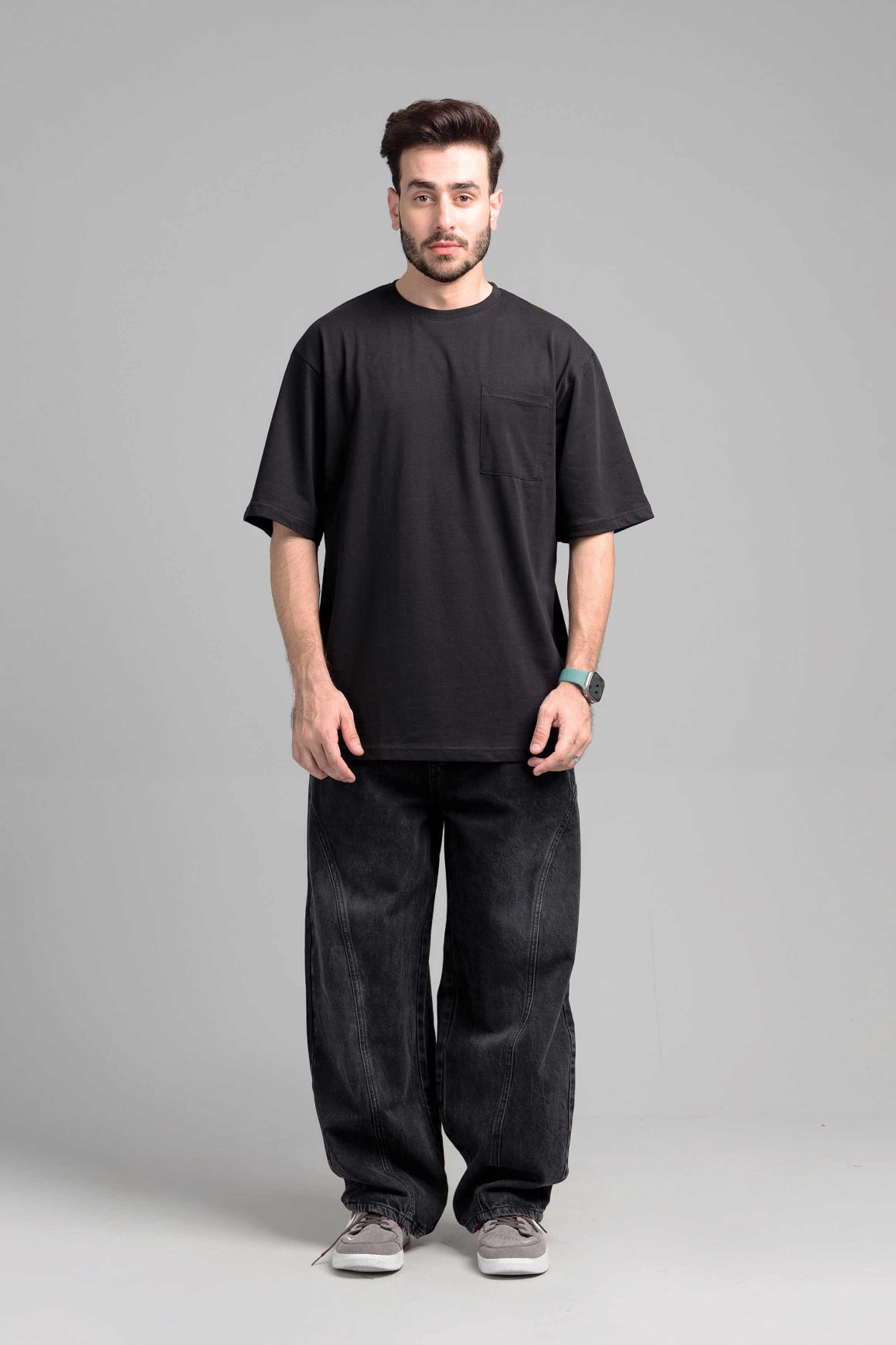 Buy Men’s Jet Black Boxy Fit Cotton T-Shirt Online – Harwage