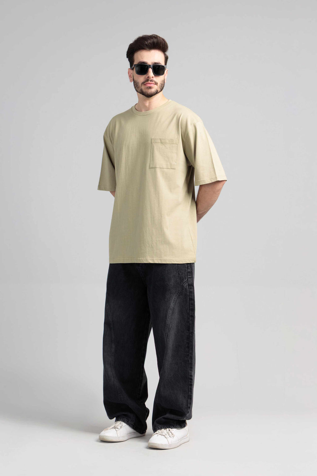 Men Boxy Fit Cotton T-Shirt - Grey Green