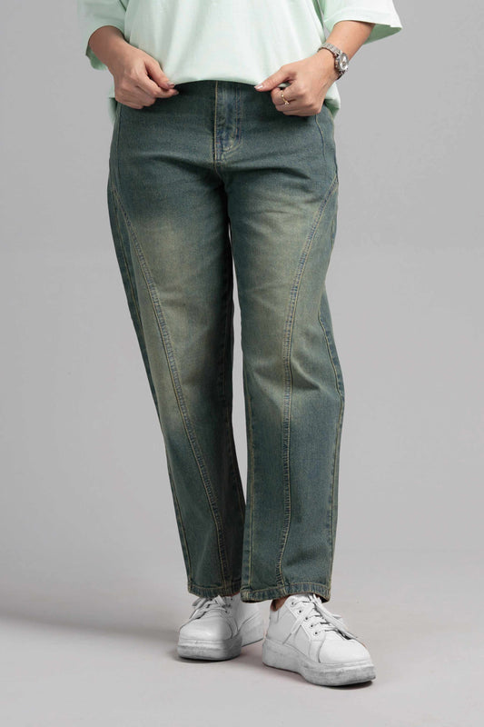 Women Loose Fit Cut & Sewn Denim Jeans - Vintage Blue