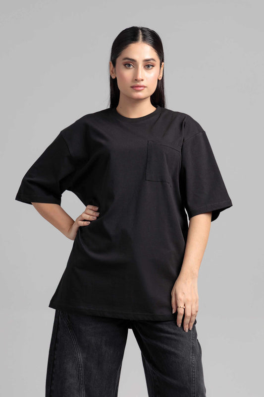 Women Boxy Fit Cotton T-Shirt - Jet Black