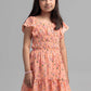 Junior Girls' Cotton Blend Long Dress - Peach